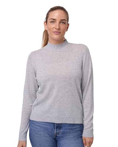 DANISH ENDURANCE Merino Wool Jumper Cashmere Blend Premium Knit Mock Neck Sweaters for Women Luxurious Soft Light Grey Melange M