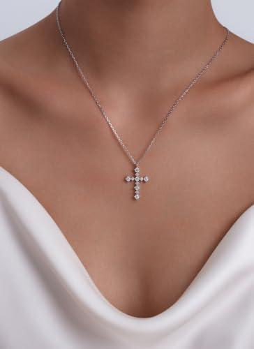 Lyniuoy Moissanite Cross Necklace for Women 18K White Gold Plated Cross Necklace Dainty Small Cross Faith Pendant Choker Charm Trendy Religious Jewelry Gift — view 2