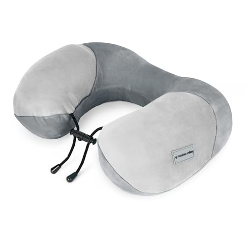 Image of Nasher Miles 100% Pure Memory Foam Travel Neck Pillow, 360 Stable Neck Support with Snap-on Button (Dark Grey and Grey)