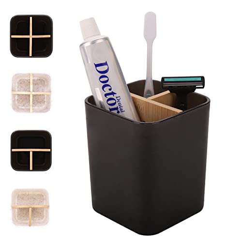 Dazuiniao Bamboo Toothbrush Holder Toothbrush Stand 3 Slots Electric Toothbrush And Toothpaste Holder For Bathroom Countertop Multi-Functional Bathroom Organizer Storage Detachable, Black #TOP23