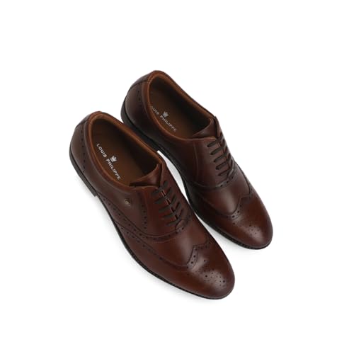 Image of Louis Philippe Men Premium Leather Breathable Lining Material Anti Slip with Heel TPR Sole Formal Oxford Shoes