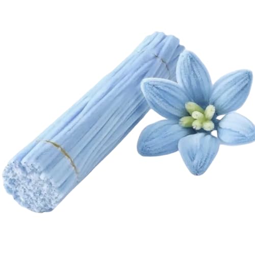 Image of Pipe Cleaners, Pastel Blue, 100 Pieces, Chenille Stems for DIY Craft and Flower Making