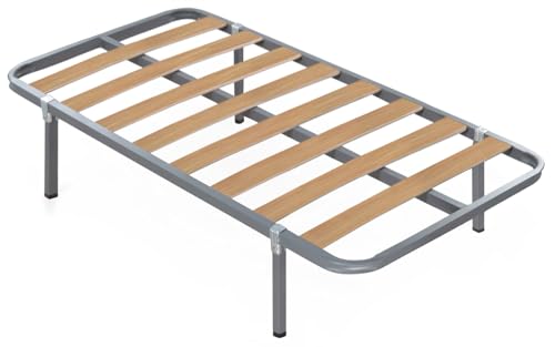 MDS MEJORDESCANSO - Somier de Láminas de Madera con Estructura de Acero y Patas Incluidas | Medida: 90x190 cm | Altura 35 cm | Refuerzo Central | Fabricado en España