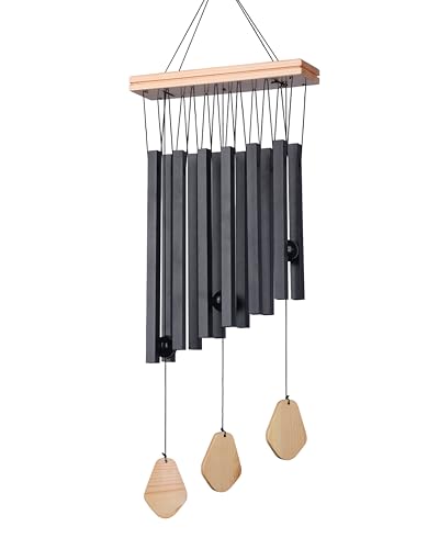 Image of 12 Square Pipe Wind Chimes for Home & Balcony | Metal Hanging Bells for Positive Energy & Home Decoration | Vastu & Meditation Decor Item - Black Finish