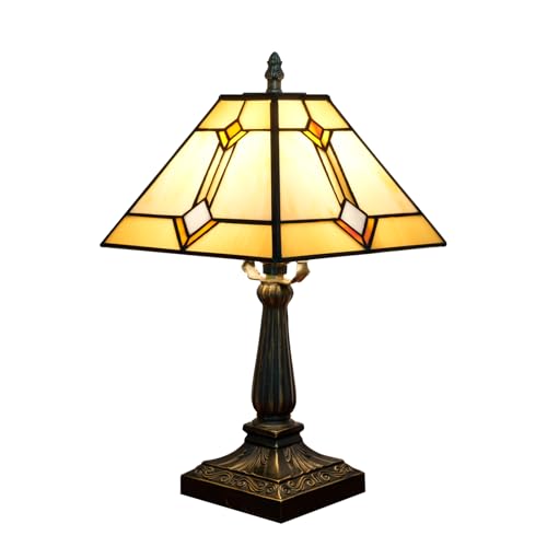 NUODITOS Tiffany lampe de table mission style vitral jaune clair vintage à côté de la lampe de lecture pour la maison salon chambre bureau
