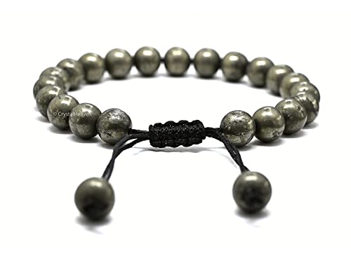 Natural Healing Crystal Bracelet for Women Men - AAA Grade Original Healing Gemstone Adjustable Bracelet for Yoga Reiki Meditation Feng Shui (Pyrite)