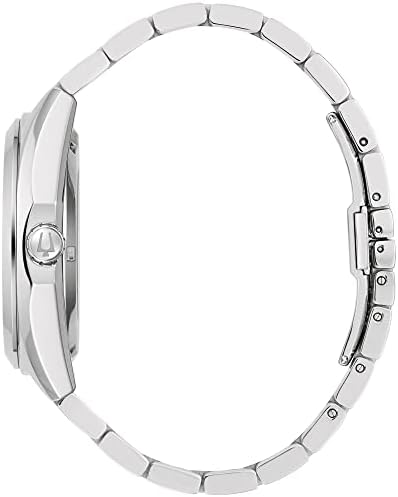 Bulova 남성용 클래식 서베이어 3핸드 오토매틱 시계, 해킹 기능, 야광 핸드, 오픈 조리개, 스크류 백 케이스, 42mm, 스테인리스/블랙 다이얼, 캐주얼 — 사진 3