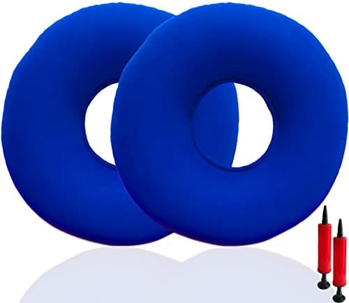 2 Pack Donut Pillow for Tailbone Pain, Inflatable Donut Cushion Seat with A Pump, Hemorrhoid Seat Cushion, Round Wheelchairs Seat Cushion for Home, Car or Office Chair (15" Blue)