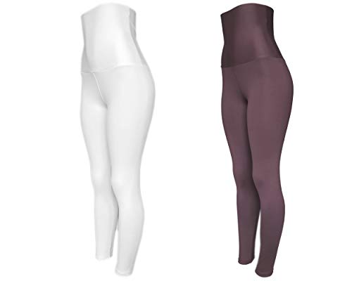 Kit 2 Legging Suplex Power Poliamida Modeladora Cós Super Alto (BRANCO-MARROM, GG)