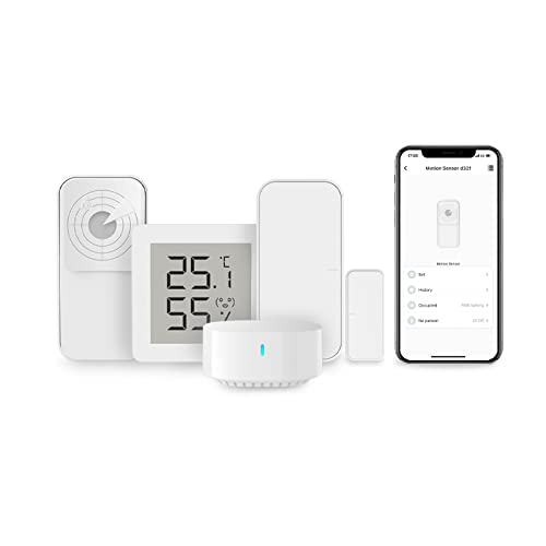 Broadlink Kit de capteurs Fastcon Smart Home, Comprend Un capteur de Mouvement Radar, Un capteur de Porte, Un capteur de température/humidité, Mini-hub pour Maison connectée, Fonctionne avec Alexa
