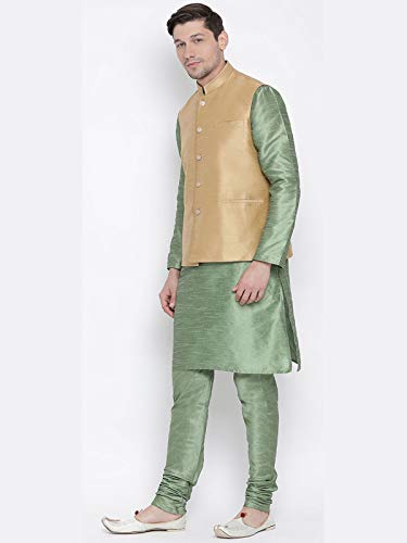 Elina fashion Men's Indian Silk Blend Kurta Pajama And Nehru Jacket (Waistcoat) Traditional Wedding Party Festivals Dress Set3