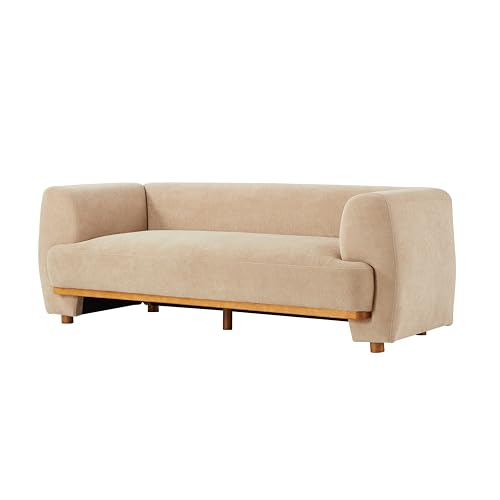 Image of Christopher Knight Home Flowin Velvet Upholstered 3 Seater Sofa Couch, Wooden Home Sofa Living Room, Comfy Cloud Couch for Bedroom, Home Office, Dark Beige+Brown