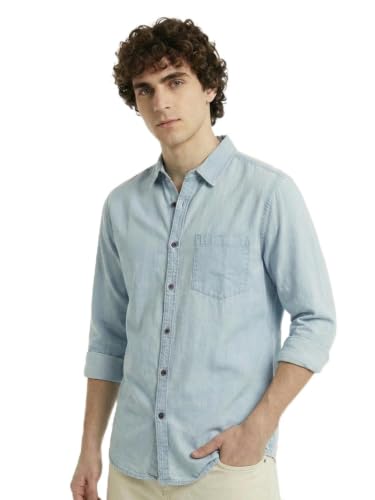 Image of Amazon Brand - INKAST Men Washed Cotton Twill Denim Casual Button Down Shirt | Full Sleeves | Regular Fit | Stylish Summer - Everyday Wear