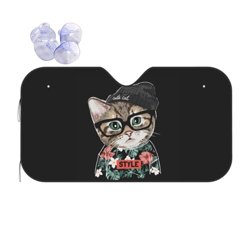 車用サンシェード おもしろ 猫 猫柄 面白い ねこ (11) アニメキャラクター フロントサンシェード 日除け 軽自動車 吸盤 UVカット 車窓日よけ 紫外線カット 日焼け防止 簡単取り付け 車用品 140×76cm ghb173sd
