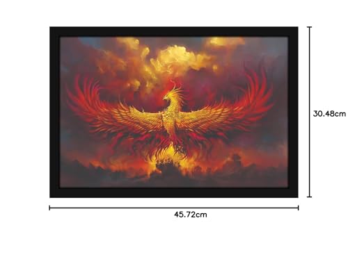 Image of Mad Masters Phoenix Bird Wings on Fire Painting Hanging Photo Frame Decorative Item for Living Room, Bedroom, Home Decor and Wall Decoration (MM 1897, 12x18 Inch, Canvas, With Plexi Glass)