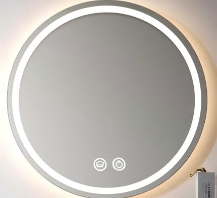 HOUSE REFLECTION Runder Badezimmer-Schminkspiegel mit Lichtern, rahmenlos, beschlagfrei, Shatterpro, Wandmontage, kreisförmiger LED-Spiegel mit dimmbaren 3 Farbtemperatur-Lichtern und Memory-Funktion