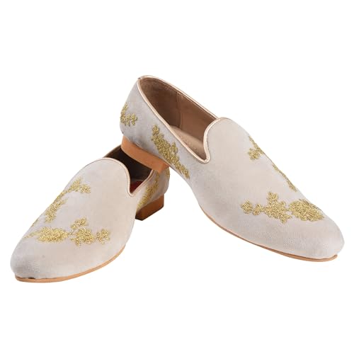 Tanny Shoes Men's Fabric Matarial Off White Ethnic Shoe for Weeding Party (numaric-8)