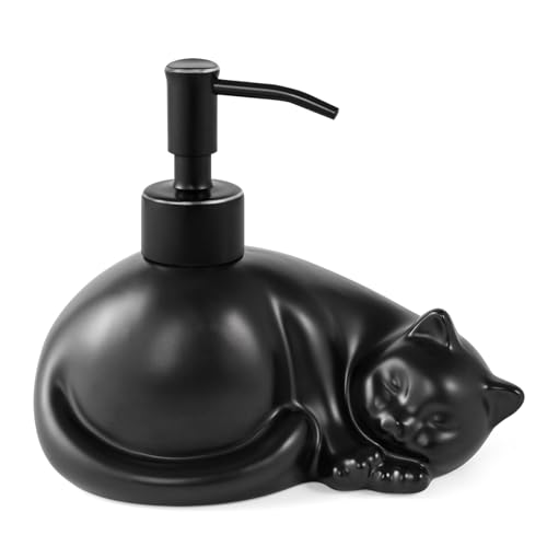 NEWHENGS Cat Shape Soap/Lotion/Hand Sanitizer Stainless Steel Pump Dispenser Gifts for Cat Lovers Refillable for Cute Kitchen and Bathroom Accessories (Matt Black)