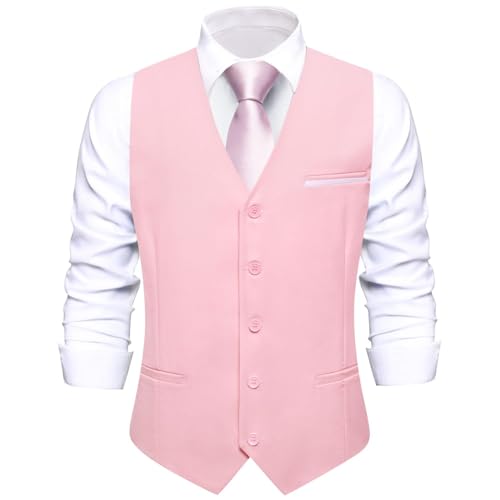 Image of Hi-Tie Men's Formal Suit Vest Solid Fit Vest for Men 3 Pockets V Neck Waistcoat Business Wedding Casual