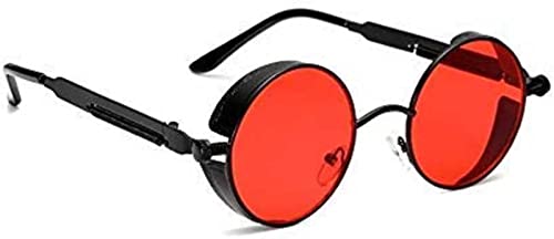 Sunwear Men Round Sunglasses Black Frame, Red Lens (free size)-image-44