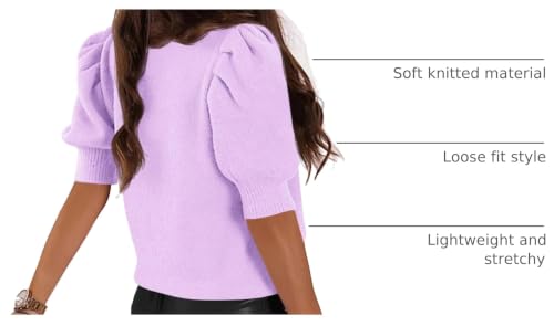 Image of Womens Puff Short Sleeve Sweater Tops Square Neck Casual Knit Pullover