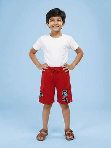 Image of KiddoPanti Boys 100% Cotton Knitted Above Knee Length Basic Cargo Shorts