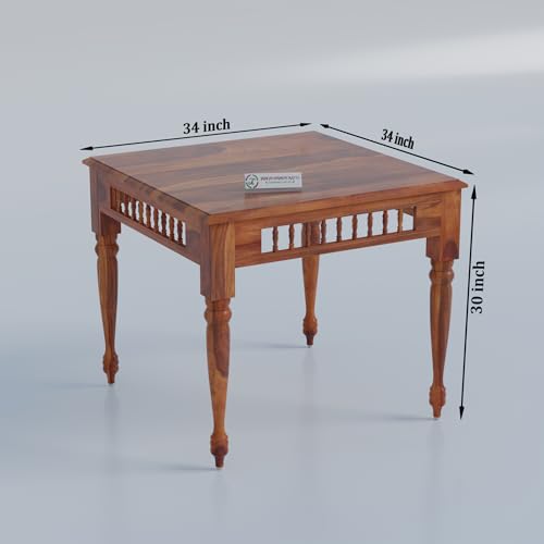 Image of Jangid Handicraft Solid Sheesham Wood 2 Seater Dining Table Set for Living Room | Two Seater Dining Table with 2 Cushions Chairs for Home | Dining Room Sets for Restaurants & Kitchen | Honey Finish