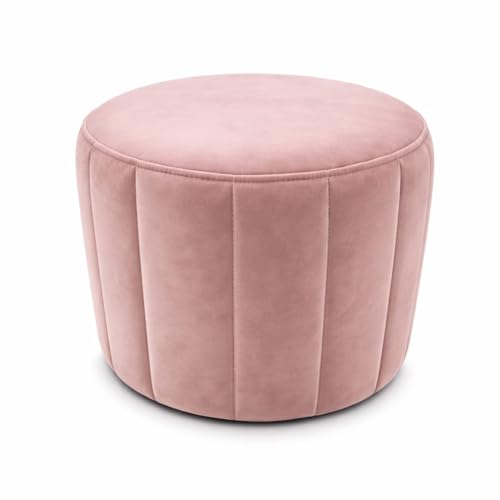 Image of The Couch Cell | Round Velvet Ottoman Footstool | Pink Channel Tufted Pouf | Upholstered Ottoman Seating for Living Room Bedroom Home Decor