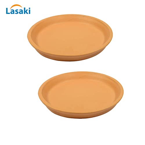 Image of Lasaki Round Ceramic Trays (Plates Saucers) for Pots, planters, Flower, Succulent(Set of 2,Ginger,4 inch) R4(Plants not Included)