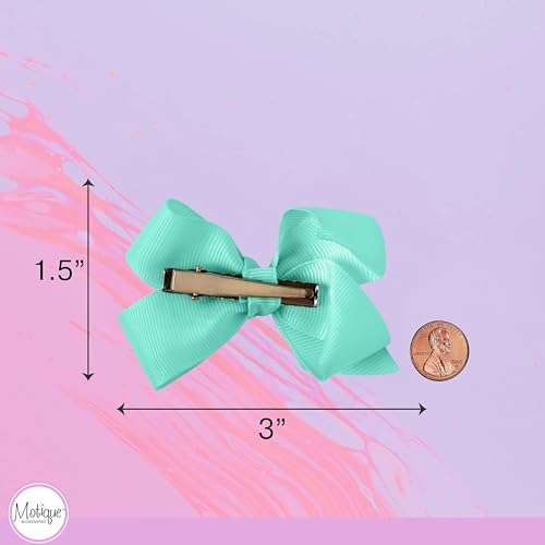 Image of Small Solid Bow for Girls - Set of 12 (Aqua)