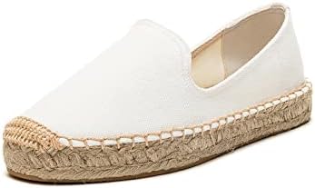 A COUPLE OF LINES Solid Color Women's Flat Espadrilles - Slip on Canvas Shoes for Women, Comfortable and Breathable Loafers for Women, Suitable for Pants, Skirts, Dresses(White,8) | Image 1