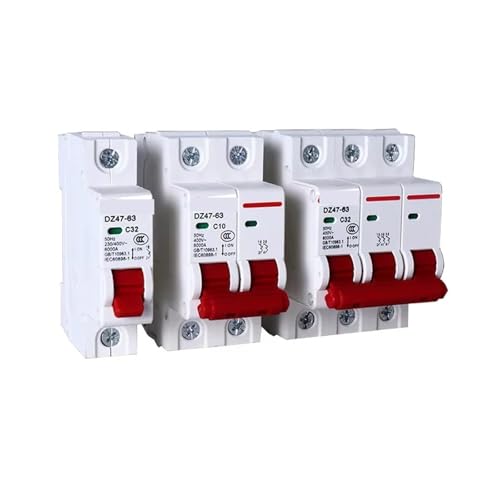 Disyuntor DZ47-63 C 2P 10A magneto-térmico para riel DIN 35mm y corte de 400V en color rojo