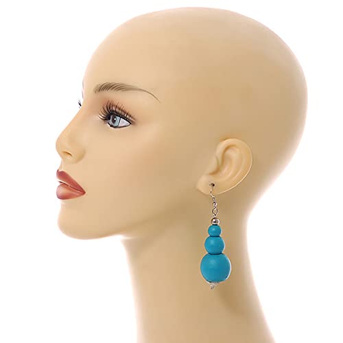 Collar de cuentas de madera largo de 90cm pulsera ajustable y pendientes turquesas 4