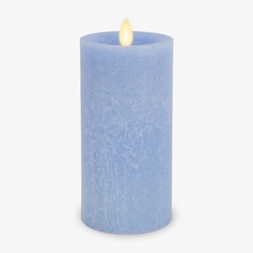 Image of Luminara Sea Glass Flameless Candle, Cornflower 3 inch x 6.5 inch, Moving LED Flame Pillar with Timer, Battery Operated, Real Wax, Unscented Home Decor