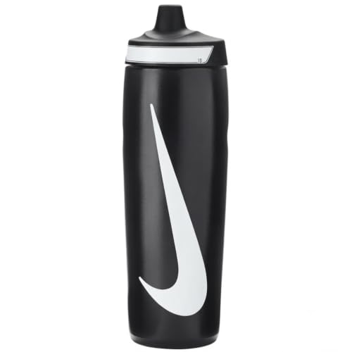 Image of NIKE REFUEL Bottle 24 OZ - Black /Black /White, 709 ML | Squeezable Material, Textured Surface, Quick Hydration