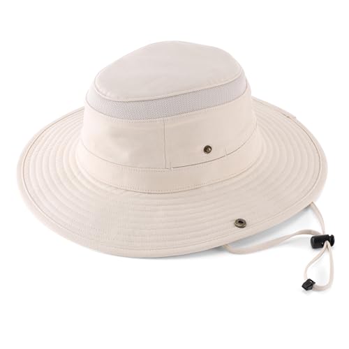 Image of Home Prefer UPF 50+ Wide Brim Sun Hat Mesh Crown Foldable Cotton Bucket Cowboy Hat for Men Safari Golf Fishing Beach Garden