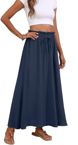 Askyes Womens Maxi Skirt Summer Tie Knot Elastic High Waisted Boho Casual Beach Flowy Swing Long Skirts with Pockets3