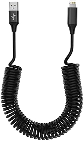 Coiled iPhone Cable for Apple CarPlay, Short iPhone Charger Cable with MFi, USB to Lightning Cable Short 1m 2.4A 480Mbps for Pad/Pod/iPhone12