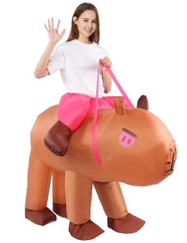 Inflatable Capybara Costume Adult Halloween Blow Up Ride on Animal Costumes for Men Women Funny Cute Cosplay Blowup Outfit Party Holiday Riding Suit Unisex