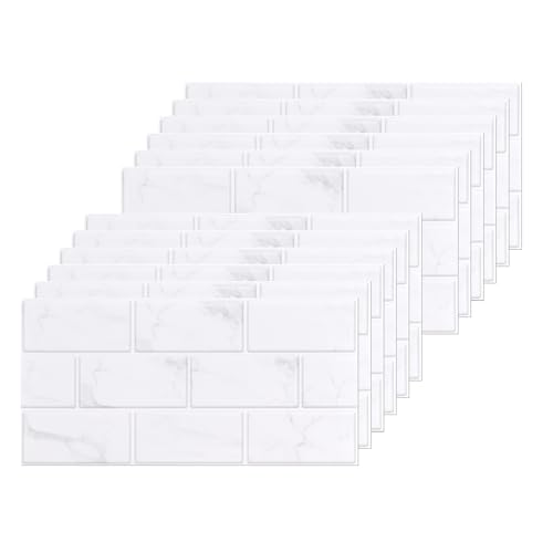 12 Piezas Cenefa Adhesiva Cocina, Azulejos Adhesivos Cocina, Vinilo Cocina, Vinilo Adhesivo pared Adecuado para Cocinas, Baños, Arte Mural y Decoración de Interiores(Blanco)