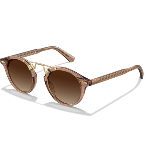 Image of CARFIA Double Bridge Small Acetate Sunglasses for Women Polarized, Retro Metal Brow Ladies Sunnies Fashion Round Eyewears