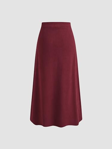 CIDER Corduroy Skirt Women Midi Skirt A Line High Waist Button Front Ruffle Solid Casual Skirt4