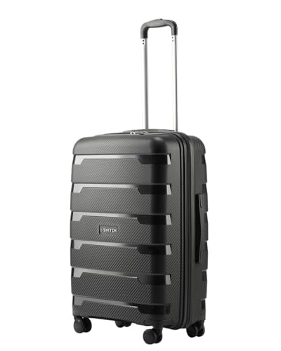 Image of SNITCH Layer Medium Size Black Polypropylene Hard Travel Suitcase - Suitcase Medium Size & Luggage with 8 Wheels, Premium Lock, Wet & Dry Pouch & Free Shoe Bag