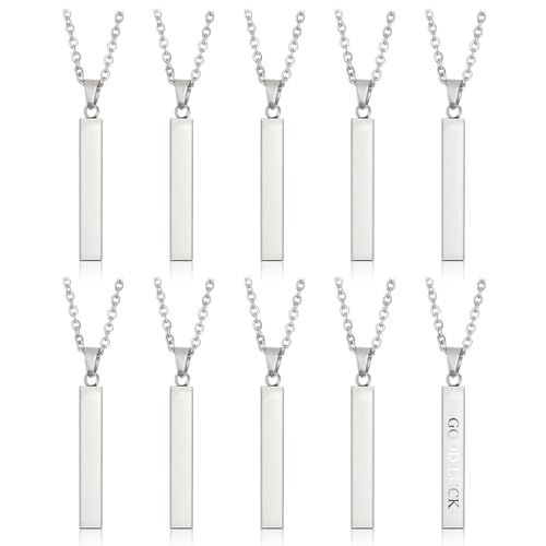 CHGCRAFT 10Pcs Stainless Steel Rectangle Pendant Necklace Engravable Stainless Steel Rectangular Pendants Stamping Blank Bar Pendant for Birthday and Christmas Gifts
