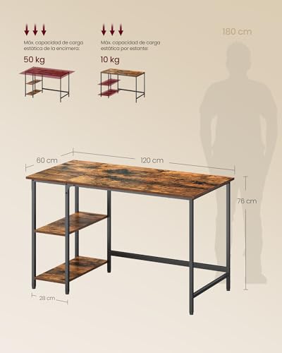 Miniatura 3 de Vasagle Escritorio, Mesa De Ordenador, Con 2 Estante A La Izquierda O A La Derecha, Para Oficina, Dormitorio, Estructura De Acero, Industrial, Marrón Rústico Y Negro Lwd47x