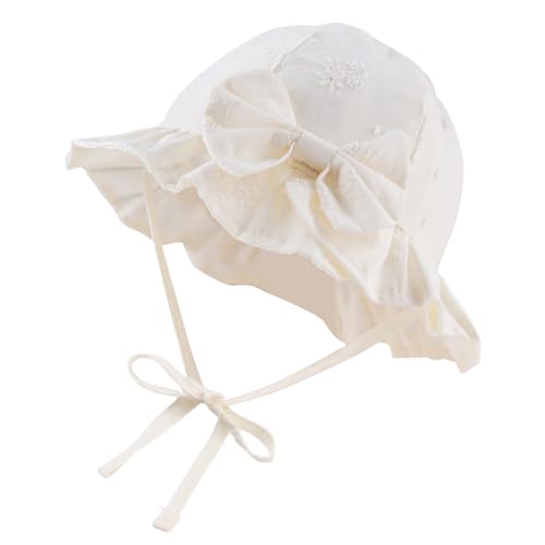 Image of JANGANNSA Bow Baby Girls Summer Hat Flower Toddler Girls Sun Hat Cotton Breathable Infant Hat