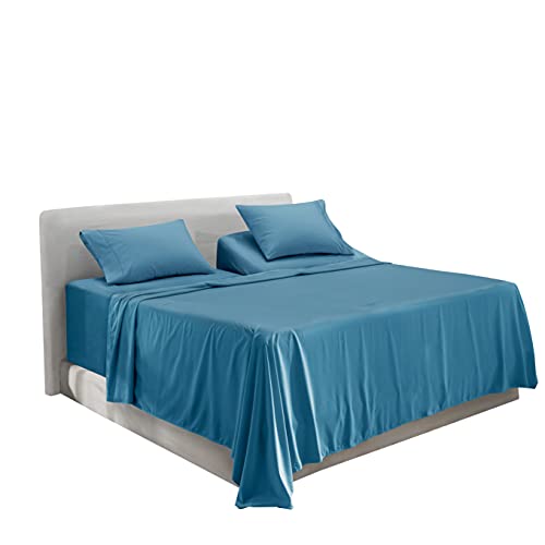 Image of Hearth & Harbor Extra Deep Pocket Sheets - 4 Piece Hotel Luxury Sheet Set Fits Up to 24 inch Mattress - Ultra Soft Luxury Bed Sheet Set - Soft & Breathable - Split King, Blue Heaven