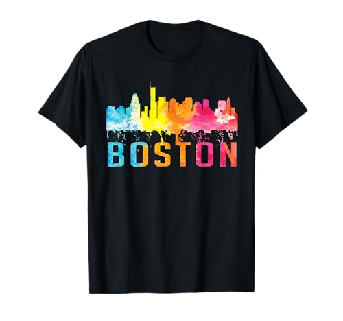 Boston Massachusetts Retro Watercolor Skyline Souvenir T-Shirt