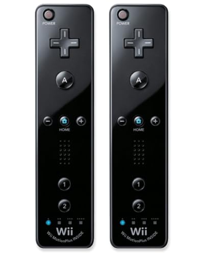 Wii Remote with Motion Plus - Wireless Bluetooth Game Controller - Official Wii and Wii U Compatible - 2 Pack (Renewed) (Black)