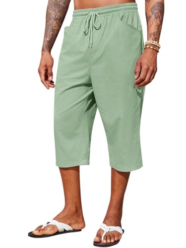 Runcati Mens Harem Capri Pants Casual Elastic Waist Cotton 3